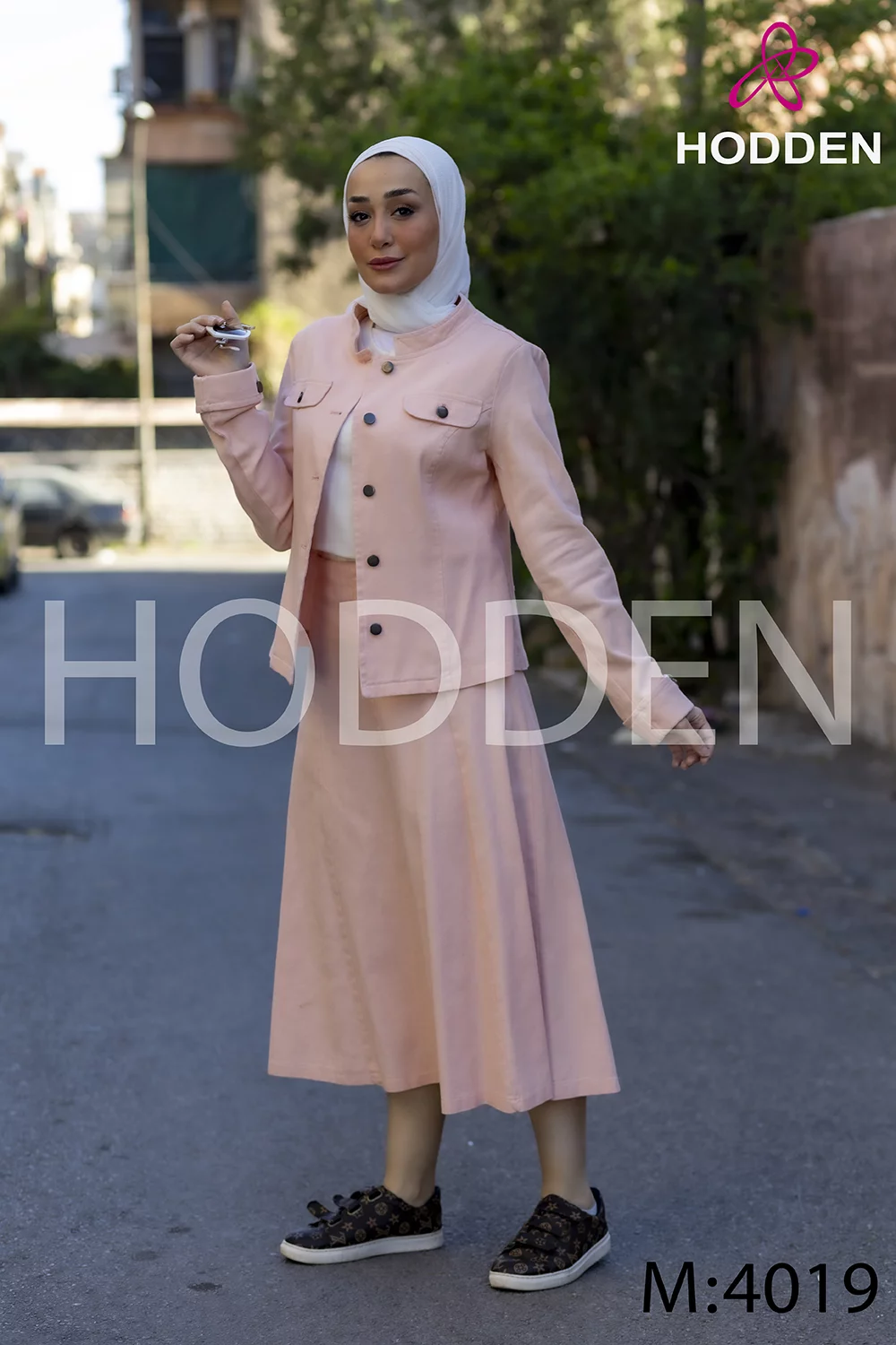 طقم كتان جاكيت و تنورة 4019