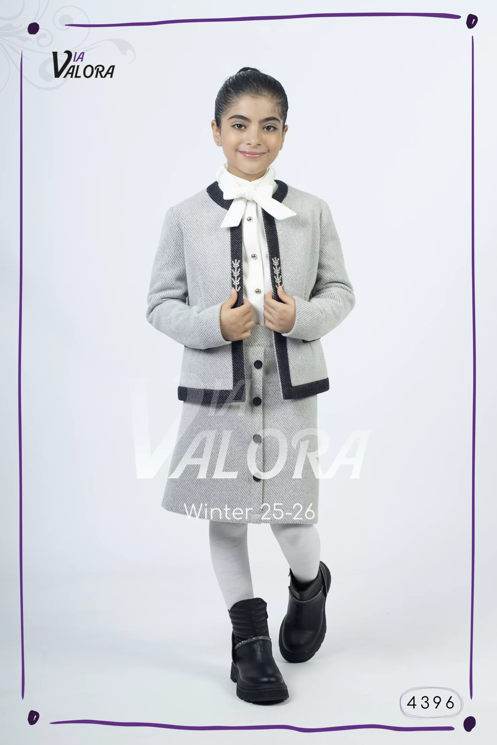 طقم بناتي 3 قطع – جوخ ممزوج – طول 45 سم - 4396