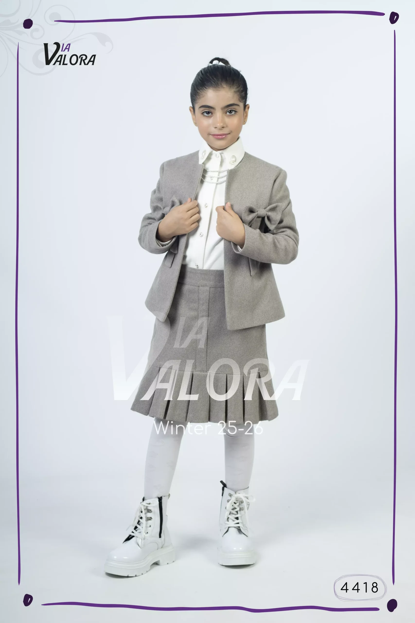 طقم بناتي 3 قطع – جوخ ممزوج – طول 45 سم - 4418