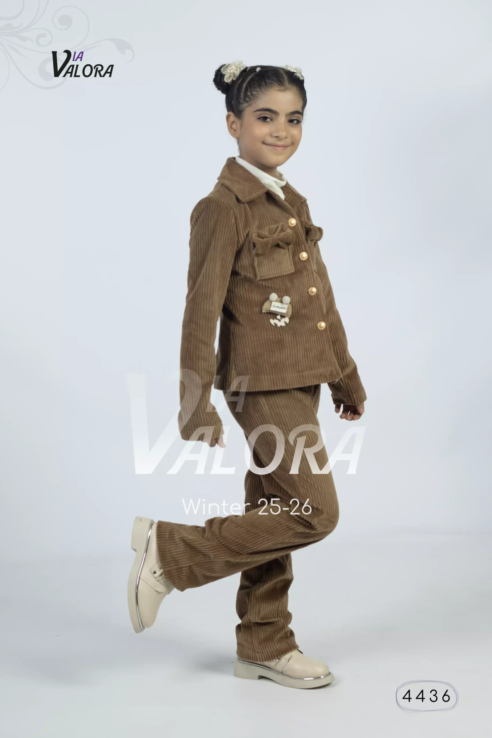 طقم بناتي 3 قطع – مخمل محزز – طول 45 سم - 4436